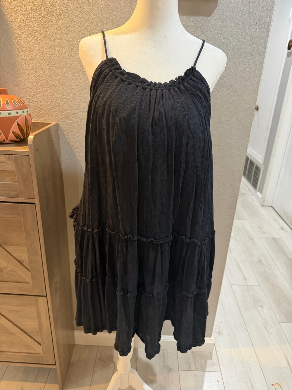 Treasure & Bond Black Tiered Mini Dress Size Small Boho Cotton Blend